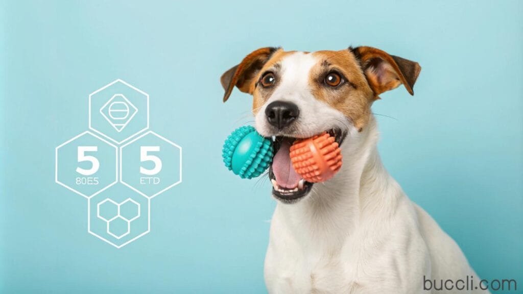 Dog holding a chew toy, how to get rid of dog bad breath
