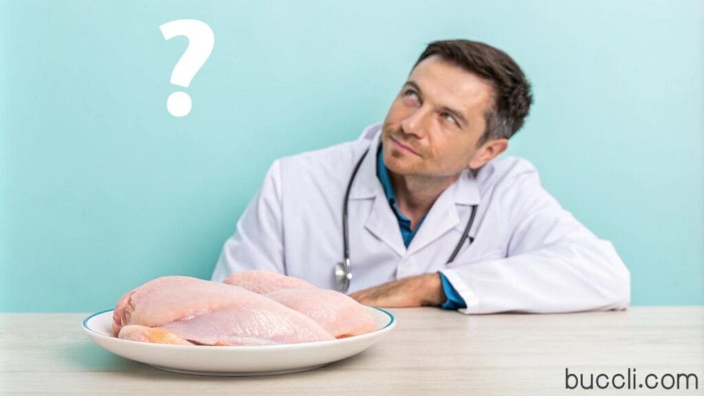 Veterinarian with raw chicken