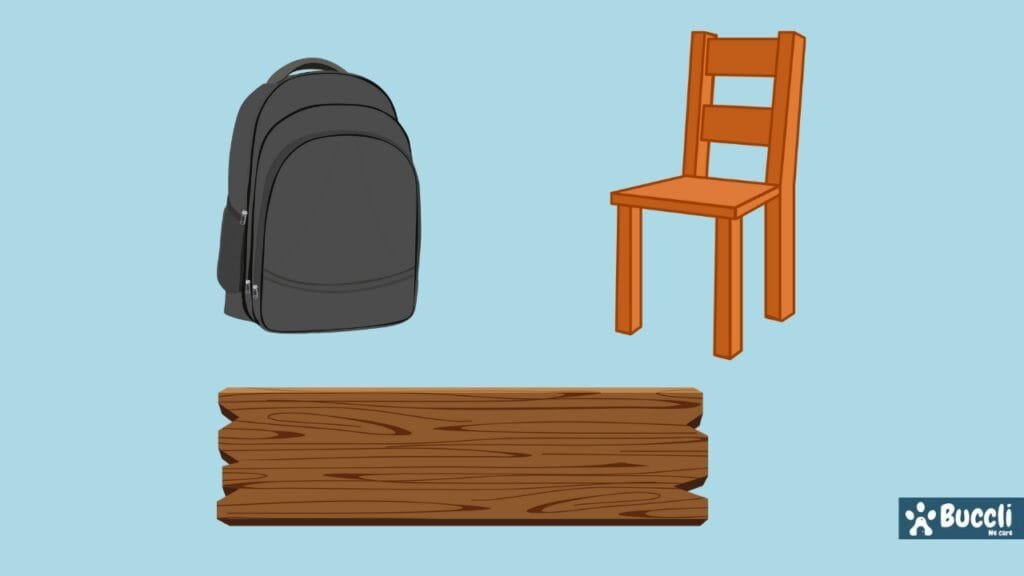 Bag, chair, board to stop dog fight